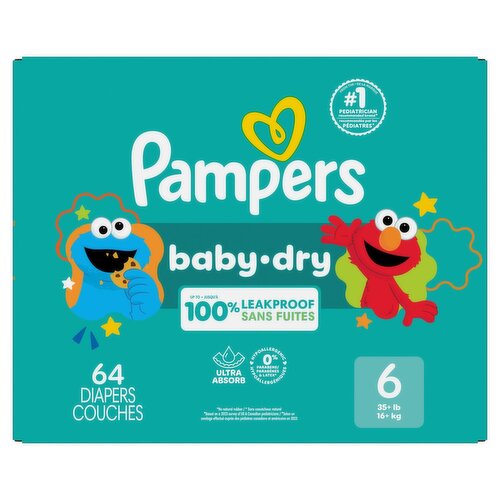 Pampers Baby Dry Diapers Super Pack, Size 6, 64 count