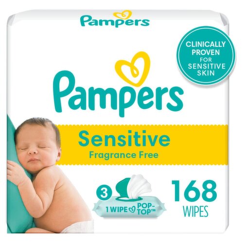 Pampers Sensitive Fragrance Free Wipes, 3 pack, 168 wipes