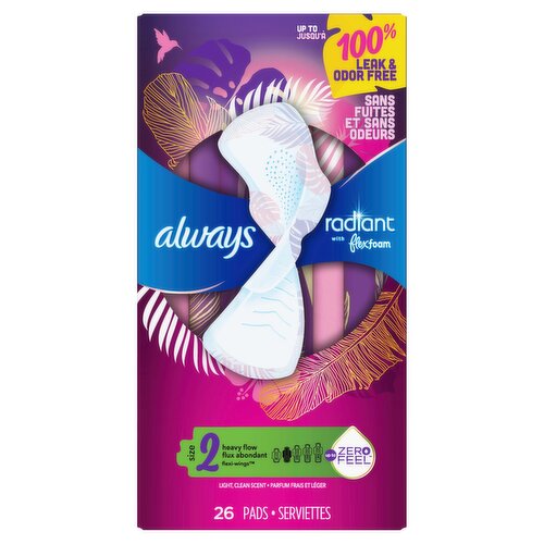 always Radiant Heavy Flow Pads, Size 2, 26 count