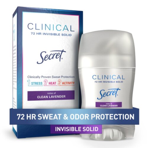 Secret Clinical Strength Invisible Solid Antiperspirant and Deodorant for Women, Clean Lavender, 1.