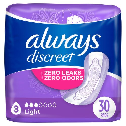 Always Discreet Light Pads, 30 count