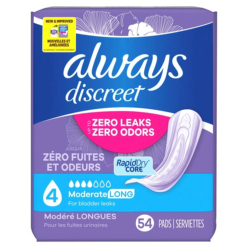 Always Discreet Moderate Long Pads, 54 count