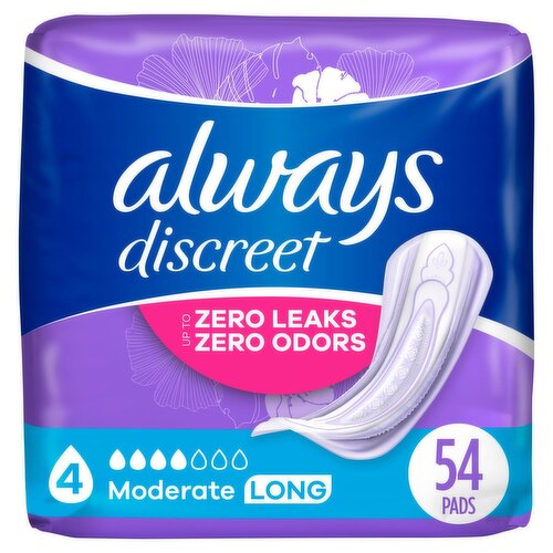 Always Discreet Moderate Long Pads, 54 count