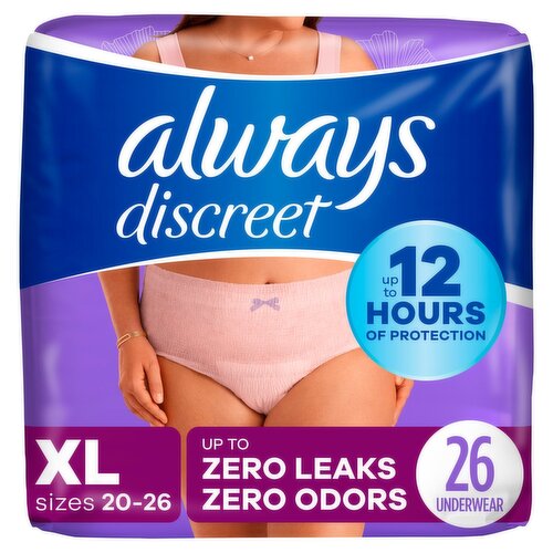 Always Discreet Maximum Underwear, XL, Sizes 20-26, 26 count