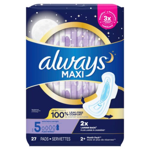 always Maxi Extra Heavy Overnight Flexi-Wings Pads, 27 count