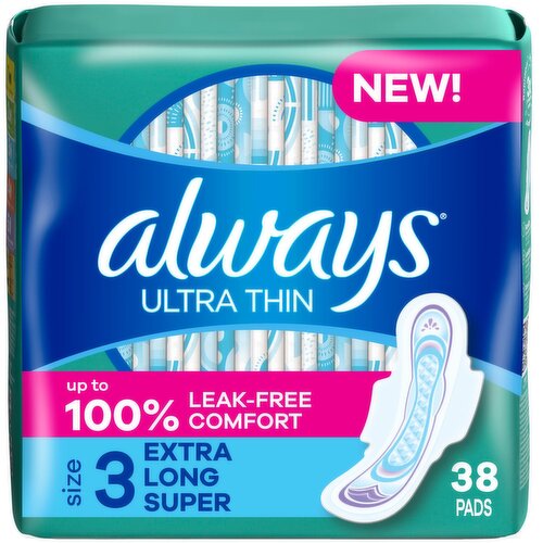 Always Ultra Thin Extra Long Super Pads Jumbo Pack, Size 3, 38 count