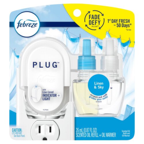 Febreze Plug Linen & Sky Scented Oil Refill and Oil Warmer, 0.87 fl oz