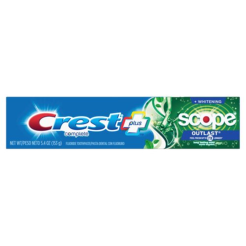 Crest Complete Plus Scope Outlast + Whitening Long Lasting Mint Fluoride Toothpaste, 5.4 oz