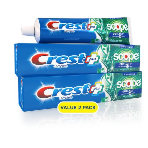 Crest Complete Plus Scope Outlast + Whitening Long Lasting Mint Fluoride Toothpaste, 5.4 oz