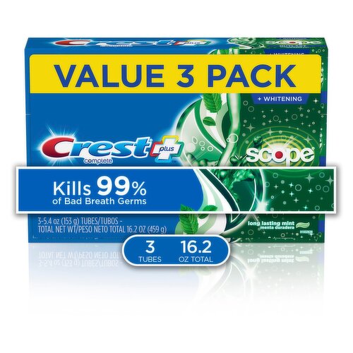 Crest Complete Plus Long Lasting Mint Fluoride Toothpaste Value Pack, 5.4 oz, 3 count