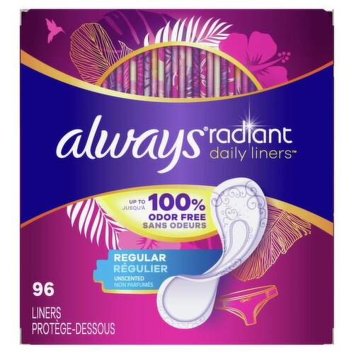 Always Radiant Regular Unscented Daily Liners, 96 count