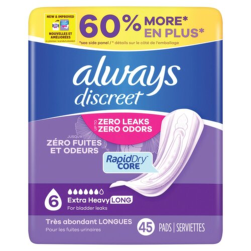 Always Discreet Extra Heavy Long Pads, 45 count