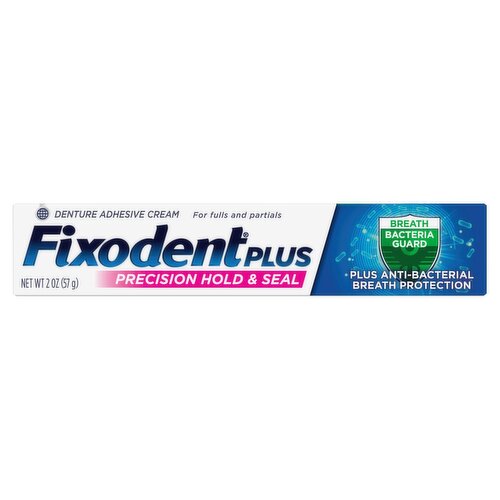 Fixodent Plus Precision Hold & Seal, Breath Bacteria Guard Denture Adhesive Cream, 2 oz