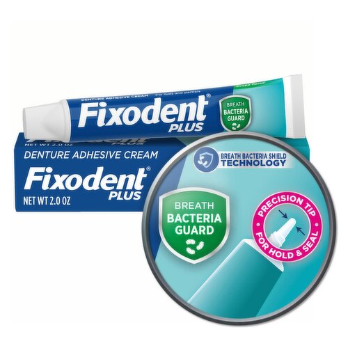 Fixodent Plus Precision Hold & Seal, Breath Bacteria Guard Denture Adhesive Cream, 2 oz