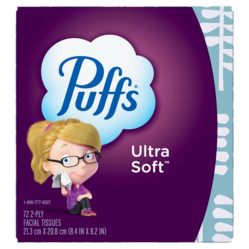 Puffs Facial Tissues Ultra Soft, 1 Mega Cube Box, 72 Tissues Per Box