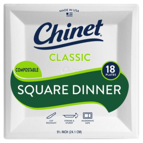 Chinet 9½ Inch Classic Square Dinner Plates, 18 count