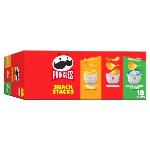 Pringles Snack Stacks Cheddar Cheese, Original, Sour Cream & Onion Potato Crisps, 18 count, 12.9 oz