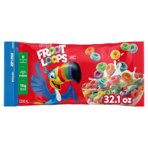 Kellogg's Froot Loops Original Breakfast Cereal, Good Source of Fiber, 32.1 oz Bag
