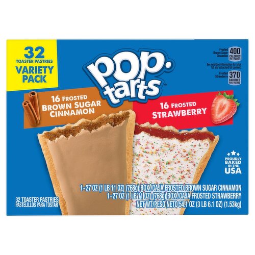 Pop-Tarts Frosted Brown Sugar Cinnamon, Strawberry Toaster Pastries Variety Pack, 32 count, 54.1 oz