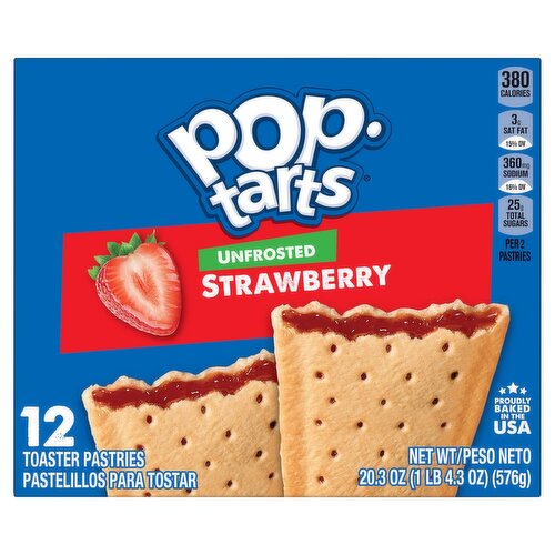 Pop-Tarts Unfrosted Strawberry Toaster Pastries, 12 count, 20.3 oz