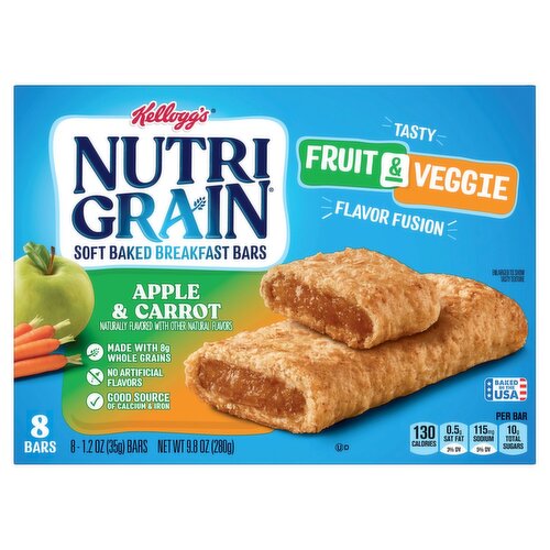 Kellogg's Nutri-Grain Apple & Carrot Soft Baked Breakfast Bars, 1.2 oz, 8 count