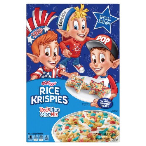 Kellogg's Rice Krispies Red & Blue Color Mix Toasted Rice Cereal Special Edition, 7.5 oz