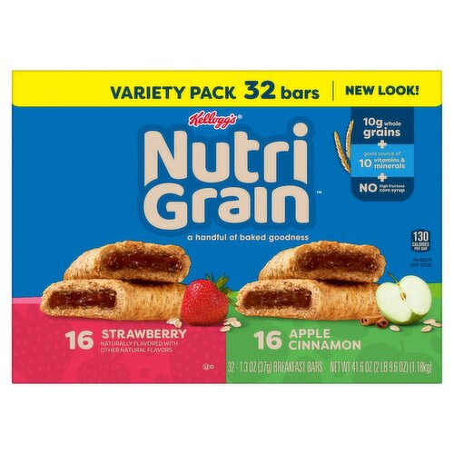 Kellogg's Nutri-Grain Soft Baked Breakfast Bars Variety Pack, 1.3 oz, 32 count