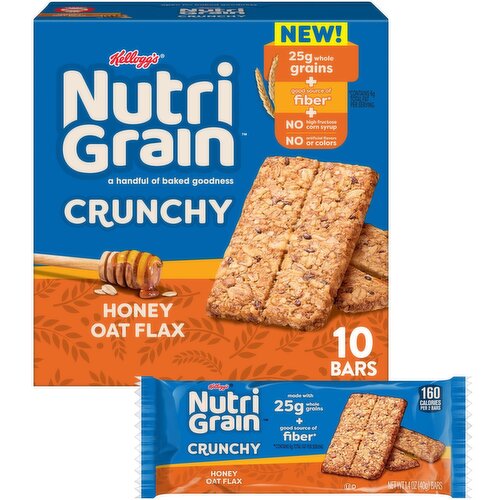 Kellogg's Nutri Grain Crunchy Honey Oat Flax Bars, 1.4 oz, 5 count