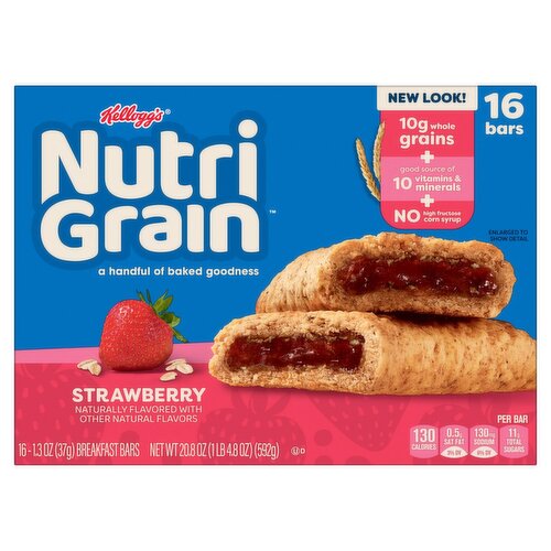 Kellogg's Nutri-Grain Strawberry Soft Baked Breakfast Bars Value Pack, 1.3 oz, 16 count