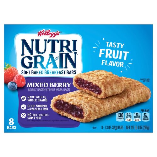 Kellogg's Nutri-Grain Mixed Berry Soft Baked Breakfast Bars, 1.3 oz, 8 count