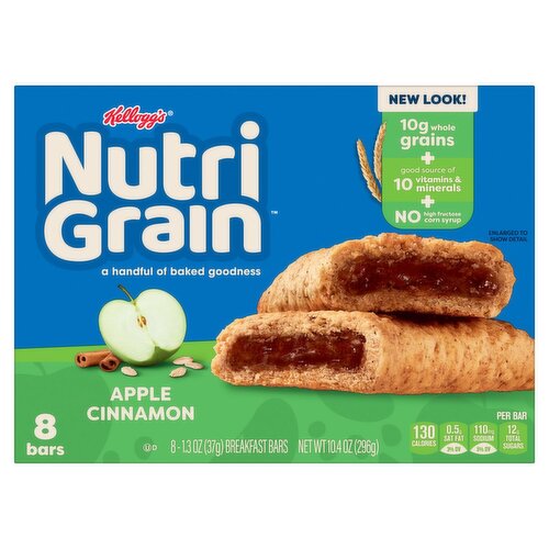 Kellogg's Nutri Grain Apple Cinnamon Breakfast Bars, 1.3 oz, 8 count