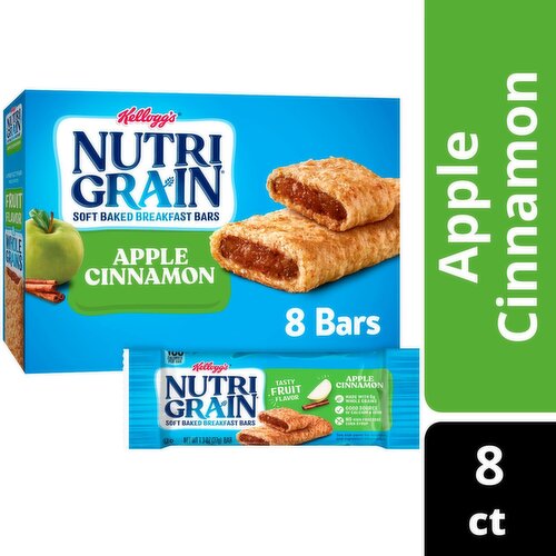 Kellogg's Nutri-Grain Apple Cinnamon Soft Baked Breakfast Bars, 1.3 oz, 8 count