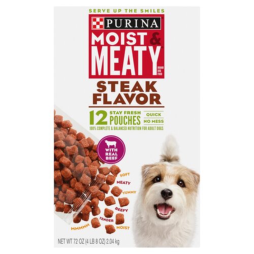 Purina Moist & Meaty Steak Flavor Dog Food, 12 count, 72 oz