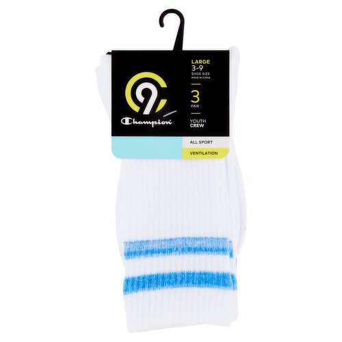 C9 Champion Youth Crew Socks, Large, 3-9, 3 pair