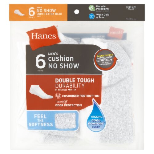 Hanes Men's Cushion No Show Socks, Size 6-12, 6 pairs