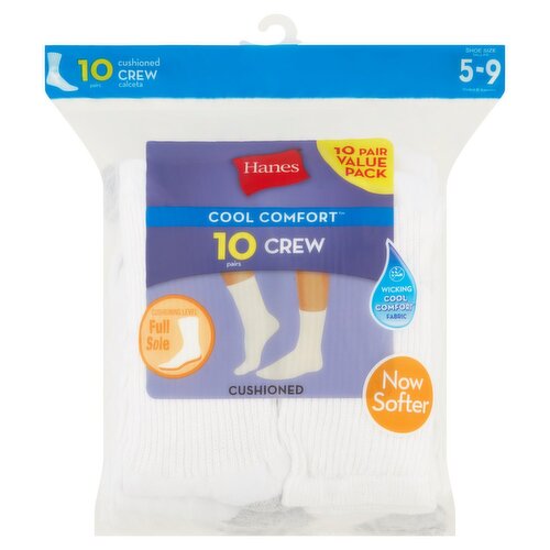 Hanes Cool Comfort Cushioned Crew Socks Value Pack, 5-9, 10 pair