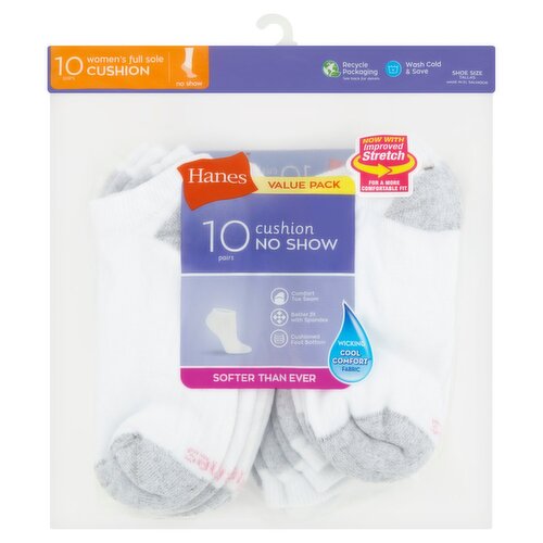 Hanes Women's Full Sole Cushion No Show Socks Value Pack, Shoe Size 5-9, 10 pairs