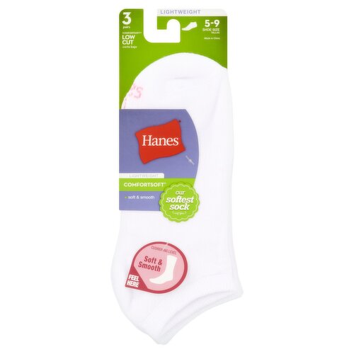 Hanes ComfortSoft Lightweight Low Cut Socks, Shoe Size 5-9, 3 pair