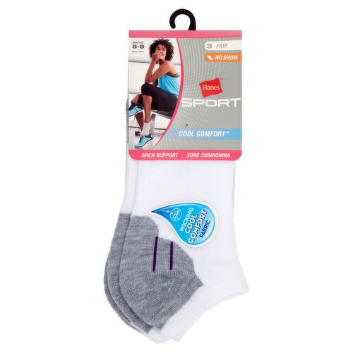 Hanes Cool Comfort Sport No Show Socks, Shoe Size 5-9, 3 pair