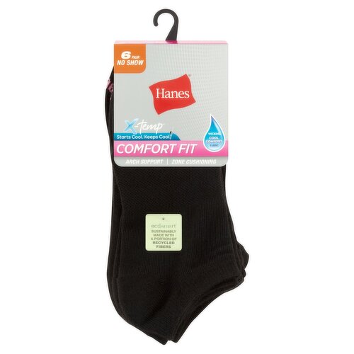 Hanes X-Temp No Show Comfort Fit Women's Socks, Shoe Size 5-9, 6 pair