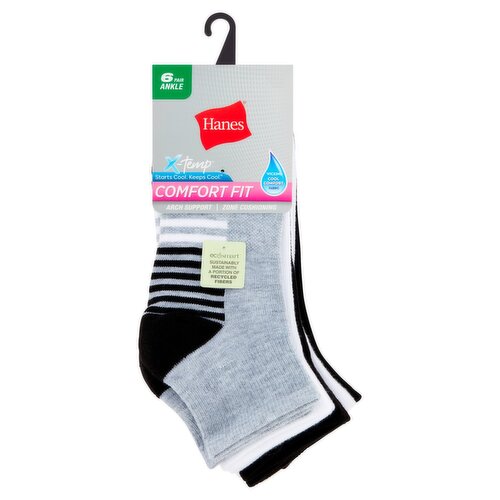 Hanes X-Temp Comfort Fit Ankle Women's Socks, Shoe Size 5-9, 6 pair