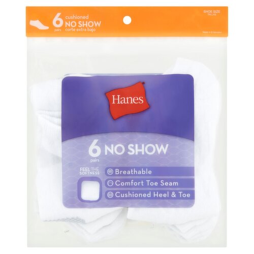 Hanes Women's Cushioned No Show Socks, Shoe Size 5-9, 6 pair