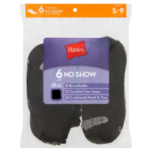 Hanes Cushioned No Show Socks, 5-9, 6 pair