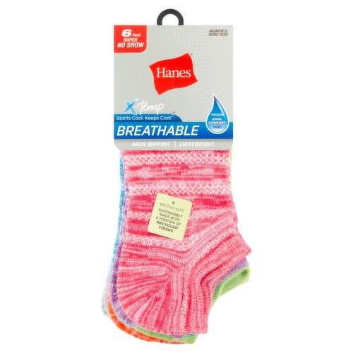 Hanes X-Temp Breathable Super No Show Women's Socks, Shoe Size 5-9, 6 pair