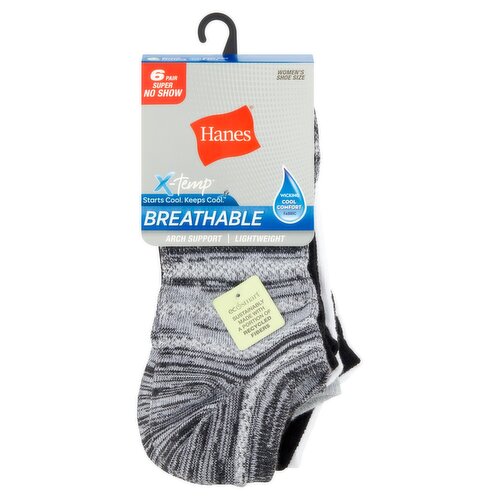 Hanes X-Temp Breathable Super No Show Women's Socks, Shoe Size 5-9, 6 pair