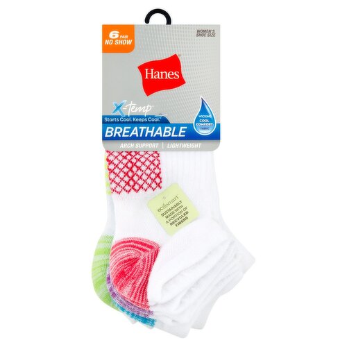 Hanes X-Temp Breathable No Show Women's Socks, Shoe Size 5-9, 6 pair