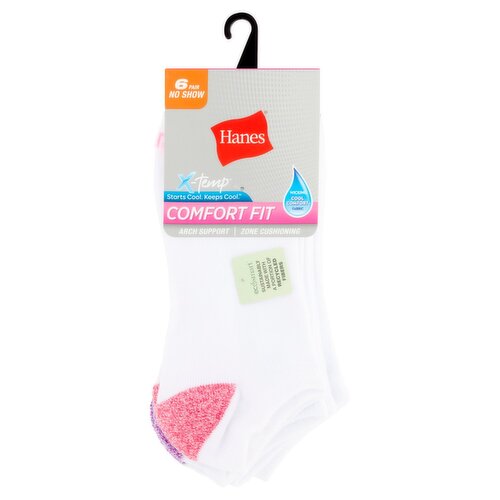 Hanes X-Temp Women's Comfort Fit No Show Socks, Shoe Size 5-9, 6 pair