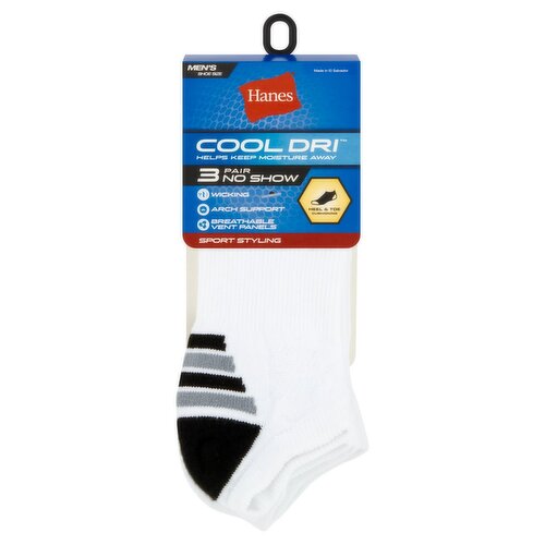 Hanes Cool Dri Men's No Show Sport Styling Socks, Shoe Size 6-12, 3 pair