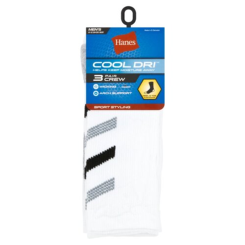 Hanes Cool Dri Men's Sport Styling Socks, Shoe Size 6-12, 3 pair