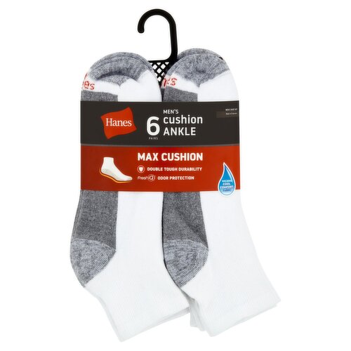 Hanes Men's Max Cushion Ankle Socks, Size 6-12, 6 pairs